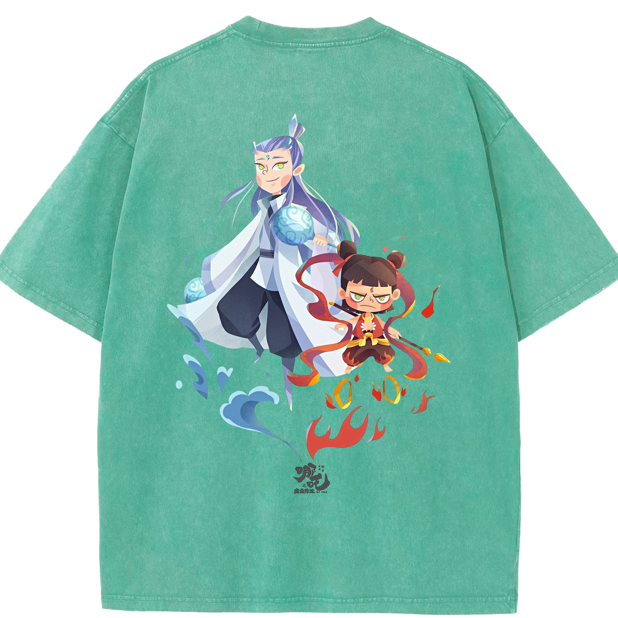 （画像用） Ne Zha 2 ナタ 魔童の大暴れ 綿100% ヴィンテージ風 半袖Tシャツ（背面プリント）